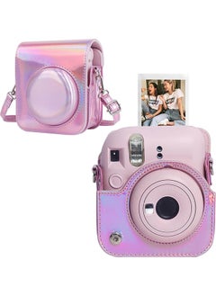 Buy Protective Camera Case for Fujifilm Instax Mini 12 Instant Camera |PU Leather Camera Cover with Adjustable Shoulder Strap - iridescent pink in UAE