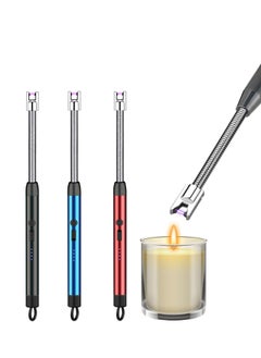 Buy 3-pack candle lighter, curved lighter with USB charging, flameless and windproof, LED battery display, switch, 360 degree rotation, suitable for aroma, candle, BBQ, camping in UAE