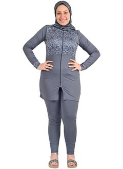 Buy Sol Suave Women Modest Muslim Swimwear with Full Cover Hijab Long Sleeves with Zipper and Long Pants Swimsuit 3pcs Islamic Burkinis Wear. Bathing Suit with Chick Circuit Print in UAE