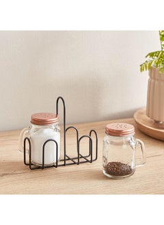 اشتري Essential 3-Piece Glass Mason Jar Set with Stand 13.5 x 12.5 x 6.8 cm في الامارات