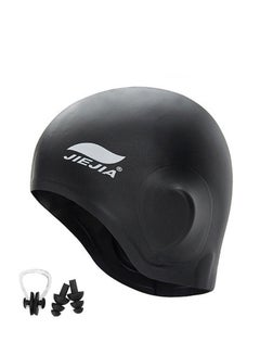 Buy Silicone Ear Protection Swimming Cap With Nose Clip And Ear Plug Black in Saudi Arabia
