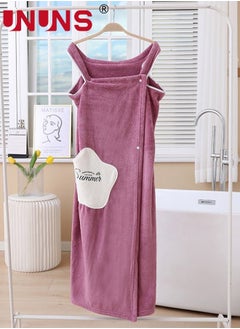 اشتري Bath Robe With Pocket,Off-shoulder Wearable Bath Towel With Snap Button,Bathrobe Suitable For Sauna Beach Swimming Pool Gym Travel,Purple في الامارات