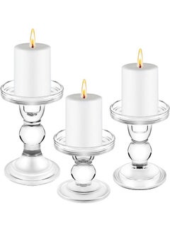 Buy Glass Candle Holders, 3 Pieces Crystal Clear Candlesticks With Elegant Design for Pillar Taper Candle and Tea light, Home Table Living Room Party Decorations Home Decor - Clear in Saudi Arabia