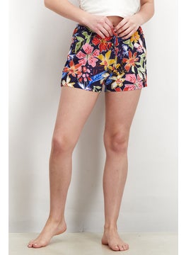 اشتري Women Floral Print Drawstring Short, Navy Combo في الامارات