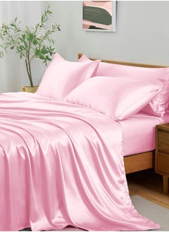 Buy 4 Piece Luxury Silk Feel Satin Bed Sheets Full Bedding Set (1 Flat Sheet,1 Fitted Sheet,2 Pillow Cases) in Saudi Arabia