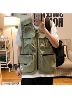 اشتري Multi-Pocket Workwear vest mens Korean-style trendy ins handsome waistcoat summer New loose sleeveless topGreen Green في الامارات