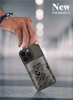 اشتري Hulda Series Genuine Leather Phone Case Stand Cover Compatible with Stand Card Holder Case for iPhone 15 Pro Max - Grey في الامارات