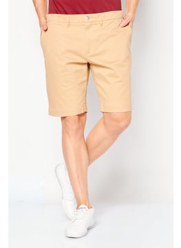 Buy Men Slim Fit Plain Bermuda Shorts, Beige in UAE