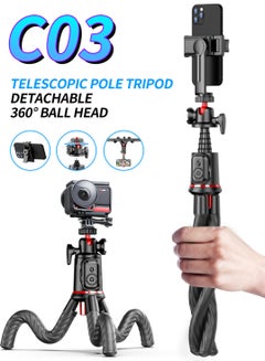 Buy 360 degree rotating mobile phone tripod, travel octopus tripod, suitable for iPhone/smartphone/Ipad/DSLR/sports action camera, with Bluetooth wireless remote shutter in UAE