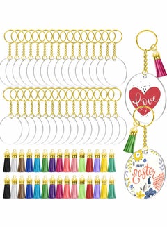 Buy Acrylic Keychain Blanks, 120pcs Blank Keychains for Vinyl Kit Including 30pcs Discs, keychain Tassels, Gold Key chain Rings and Jump DIY Keychain, Craft in UAE