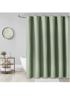 اشتري Sage Green Shower Curtain - Waffle Textured Heavy Duty Thick Fabric Shower Curtains for Bathroom, 256GSM Luxury Weighted Polyester Cloth Bath Curtain Set with 12 Plastic Hooks, 72Wx72H في السعودية