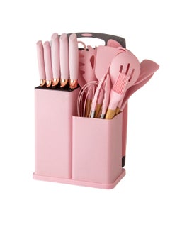 Buy 19-Piece Silicone Kitchen Utensils and Granite Knives Set Pink in Saudi Arabia