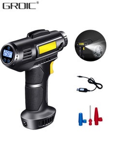 Buy Portable USB Tire Inflator Air Compressor,Car Air Pump with Digital Display, LED Light, Auto Shut Off Function, Set of Nozzle Adaptors for Car, Motorcycle, Bicycle, Ball in UAE