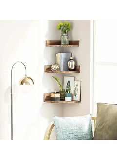 Buy Corner Shelf Hanging Wall Shelf Wood 3-Piece Set Large Vintage Floating Shelves Rustic Corner Shelves for Wall Bookcase Floating Shelf for Kitchen Bedroom Living Room in Saudi Arabia