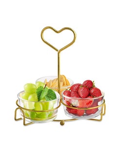 Buy Harmony 3 - Piece Glass Bowl with Metal Stand, Gold & Clear - 22x19x20 cm in UAE