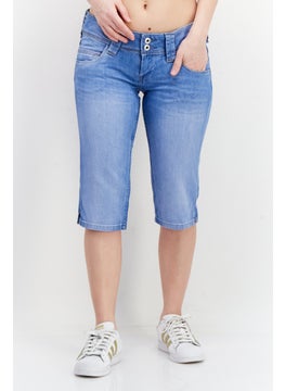 Buy Women Regular Fit Solid Denim Short, Wash Blue in UAE