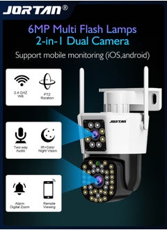 Buy 6MP Multi Flash Lamps 2-in-1 Dual Camera Smart Wifi Security Camera 12V/2A HD Outdoor PTZ Cam with Person/Vehicle Detection & Color Night Vision & Spotlight Siren & Two Way Audio in UAE