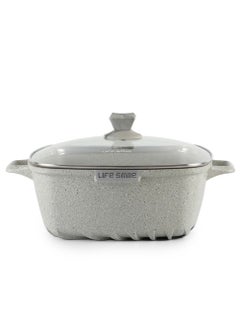 اشتري 28CM (6.5 Liter) Square Cooking Pot Aluminium Stock Pot Non-Stick Granite Coating - Oven and Dishwasher Safe - With Glass Lid في الامارات