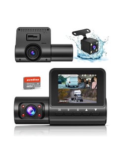 اشتري Dash Camera for Cars, 1080P Full HD 3 Channel Cam Front & Rear Inside, Built-in 2.4'' IPS Screen, WDR, G-Sensor, 24H Parking Mode, 170°Wide Angle, Dashcam with Night Vision 32GB SD Card في الامارات