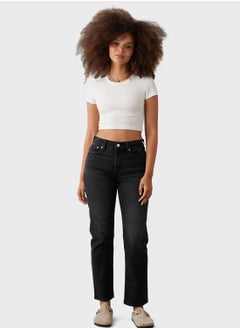 Buy High Waist Straight Fit Jeans in Saudi Arabia