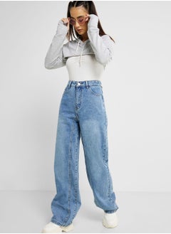 Buy Bleached High Waist Wide Leg Jeans in Saudi Arabia