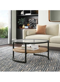 Buy Coffee Table for Living Room , Round Limed Oak Shelf  and Glass, Metal FrameinBlackened in Saudi Arabia