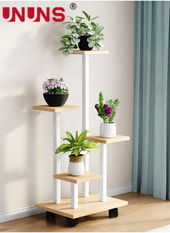 Buy 5 Tier Plant Stand With 4 Wheels,Metal Wood Tall Plant Stands For Indoor Plants Multiple,Corner Tiered Flower Plants Shelf Stand For Living Room Bedroom in UAE