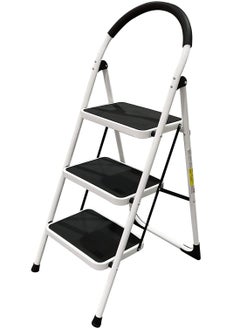 Buy Robustline Home Purpose Ladder - 3 Steps Foldable Step Ladder with Rubber Handgrip and Non-Slip Treads, 150 kgs Weight Capacity- White in UAE