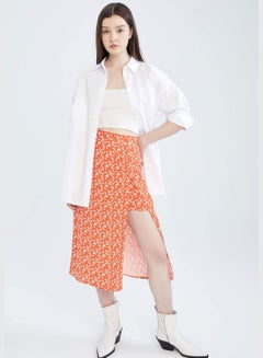 Buy Regular Fit Floral Print Side Split Midi Skirt in UAE