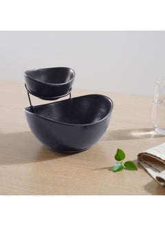 Buy Nera 2-Piece Serving Bowl With Metal Stand - Black in UAE