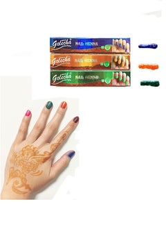 Buy 3 colors, Henna Hannah Tattoo Cream Nail Polish Natural Plant Manicure Armor 5g Independent Pack (Blue, Orange, Green) in Saudi Arabia