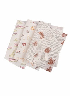 اشتري 100 Pieces of Baking Blotting Paper Kitchen Supplies Wheat Ear English Letters Pattern Sandwich Paper Disposable Oil-Proof Wrapping Paper Food Basket Liner French Fries Burger Cake في الامارات