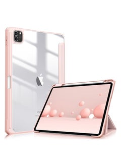 Buy Hybrid Case Compatible with iPad Pro 11 Inch (2022/2021/2020/2018, 4th/3rd/2nd/1st Generation) - Ultra Slim Shockproof Clear Cover w/Pencil Holder, Auto Wake/Sleep(Pink) in Egypt