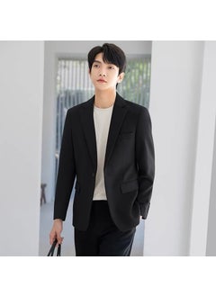 Buy 2023 Mens Single-Breasted Casual Blazer Autumn Solid Color Trendy Jacket Black in Saudi Arabia