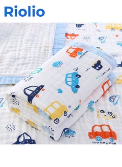 Buy 6-Layer Cotton Blanket - Cute Baby Blanket, 110x110cm Soft Cotton Swaddle Blanket, Multi-Use as Bath Towel, Newborn Blanket, Unisex (Blue Car Design) in Saudi Arabia