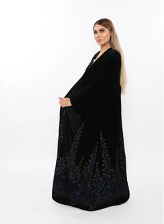 Buy An elegant winter abaya with a floral print at the bottom, made of velvet fabric in Saudi Arabia