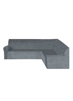 اشتري Sofa Covers L Shape Velvet 6 Meter Slip Resistant and Highly Stretchy Dark Grey في السعودية