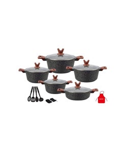 Buy 17-Piece Non Stick Granite Cookware Set 20/24/28/32Cm Casserole, 28Cm Shallow Casserole- Pfoa Free in UAE