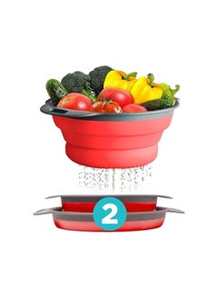 اشتري Food-Grade Silicone Round Collapsible Colander Kitchen Strainer (2Pcs - Red) في الامارات