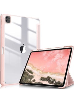 Buy Protective Case Cover For Apple iPad Pro 12.9 inch (2021/2020) Generation with Pencil Holder, [Support Apple Pencil Charging and Touch ID], Clear Transparent Case with Auto Wake/Sleep,Pink in UAE