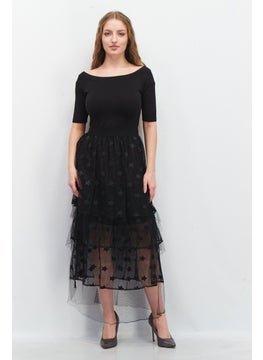 Buy Women Textured Midi Dress, Black in Saudi Arabia