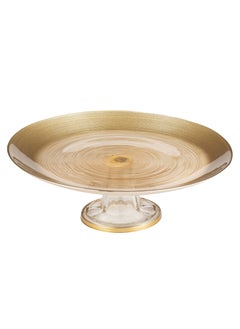 Buy glass serving plate with base 28 cm gold color in Saudi Arabia