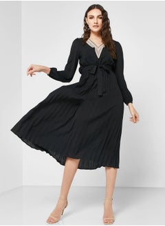 Buy Belted Pleat Detail Dress in Saudi Arabia