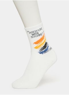 Buy Graphic Print Detail Crew Socks in Saudi Arabia