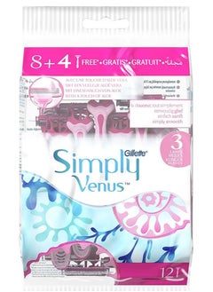 Buy Gillette Simply 3 Disposable Blades Pack for Women 8+4 Pieces in Saudi Arabia