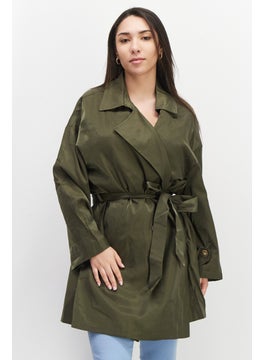 اشتري Women Solid Long Sleeves Belted Trench Coat, Dark Olive في الامارات