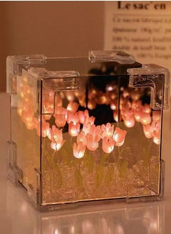 Buy Tulip Night Light,Led Decorative Nights Lamp for Bedroom,Handmade DIY Magic Cube Tulips Flower Table Lamp and Mirror 2 in 1,21 Flowers Birthday Gifts for Women and Girl (Pink Tulips) in Saudi Arabia