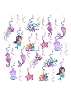 اشتري Mermaid Hanging Swirl Decorations, 20 PCS Double Sided Print Mermaid Themed Foil Swirls Dangling Ceiling Streamers Wall Decals for Kids Girls Birthday Baby Shower Under the Sea Party Supplies في الامارات