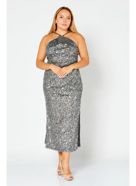 Buy Women Textured Midi Dress, Grey in UAE