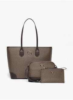 اشتري Monogram Print Tote Bag with Crossbody Bag and Pouch في الامارات